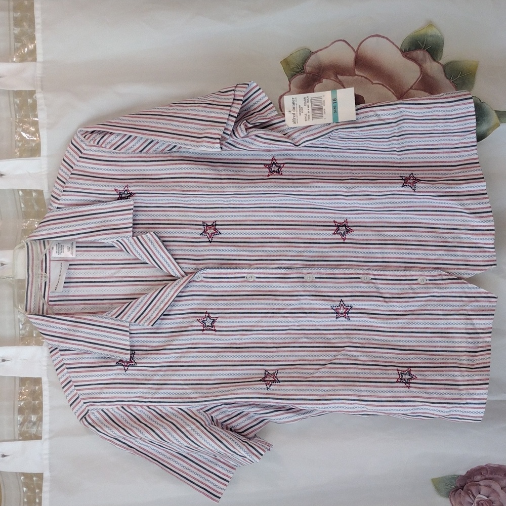 NWT Alfred Dunner Striped Button Down Shirt - Red, Blue, White - Picture 6 of 6